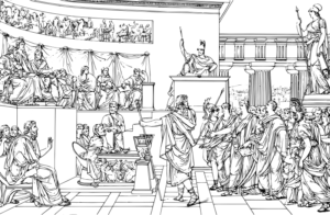 Drawing of an ancient Greek council meeting